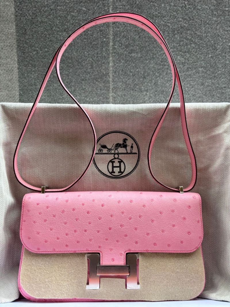 Hermès Constance Elan in Bubblegum Ostrich PHW hardware