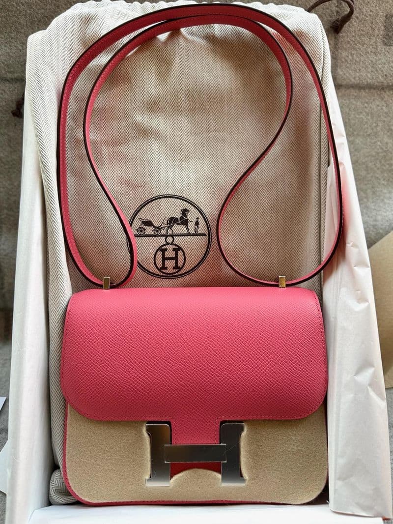 Hermès Mini Constance in Rose Azalee Epsom PHW hardware