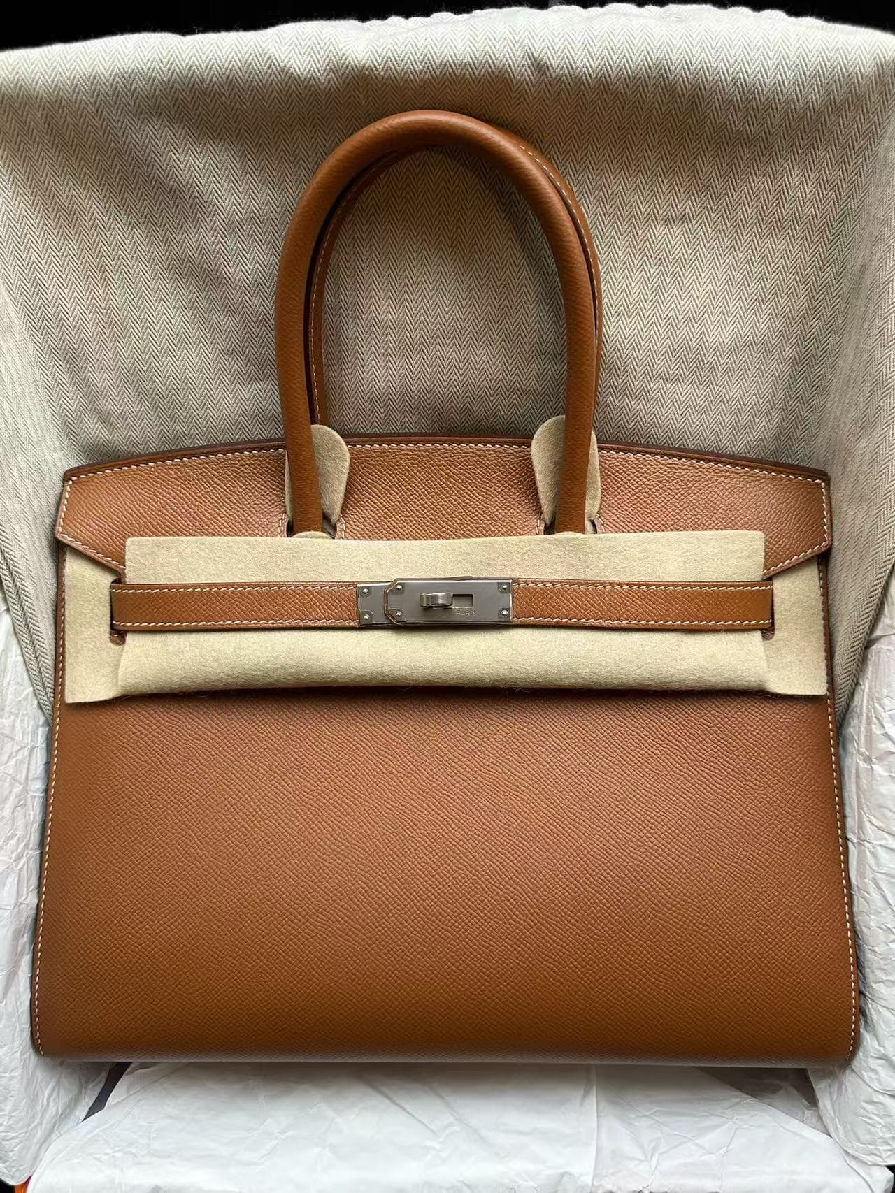 Hermès Birkin 30 in Gold Epsom PHW hardware — front view