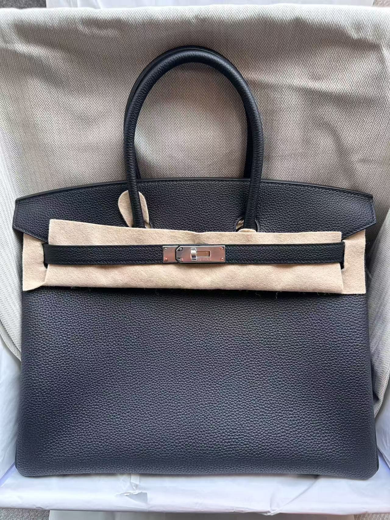 Hermès Birkin 35 in Black Togo PHW hardware — front view